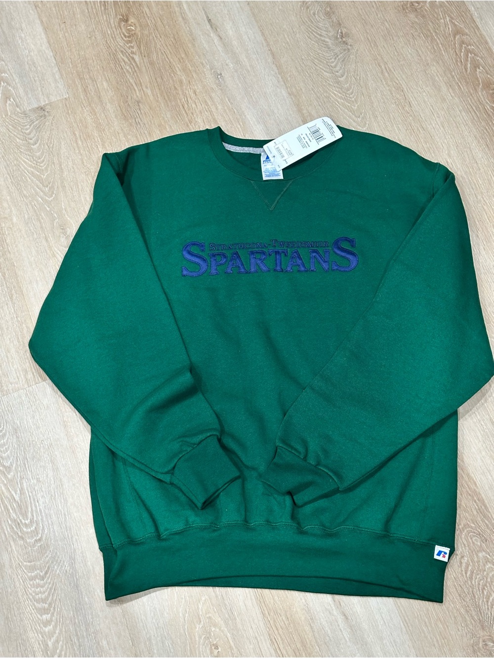 Russell Athletic Green Crewneck Sweatshirt with Blue Spartans Embroidery